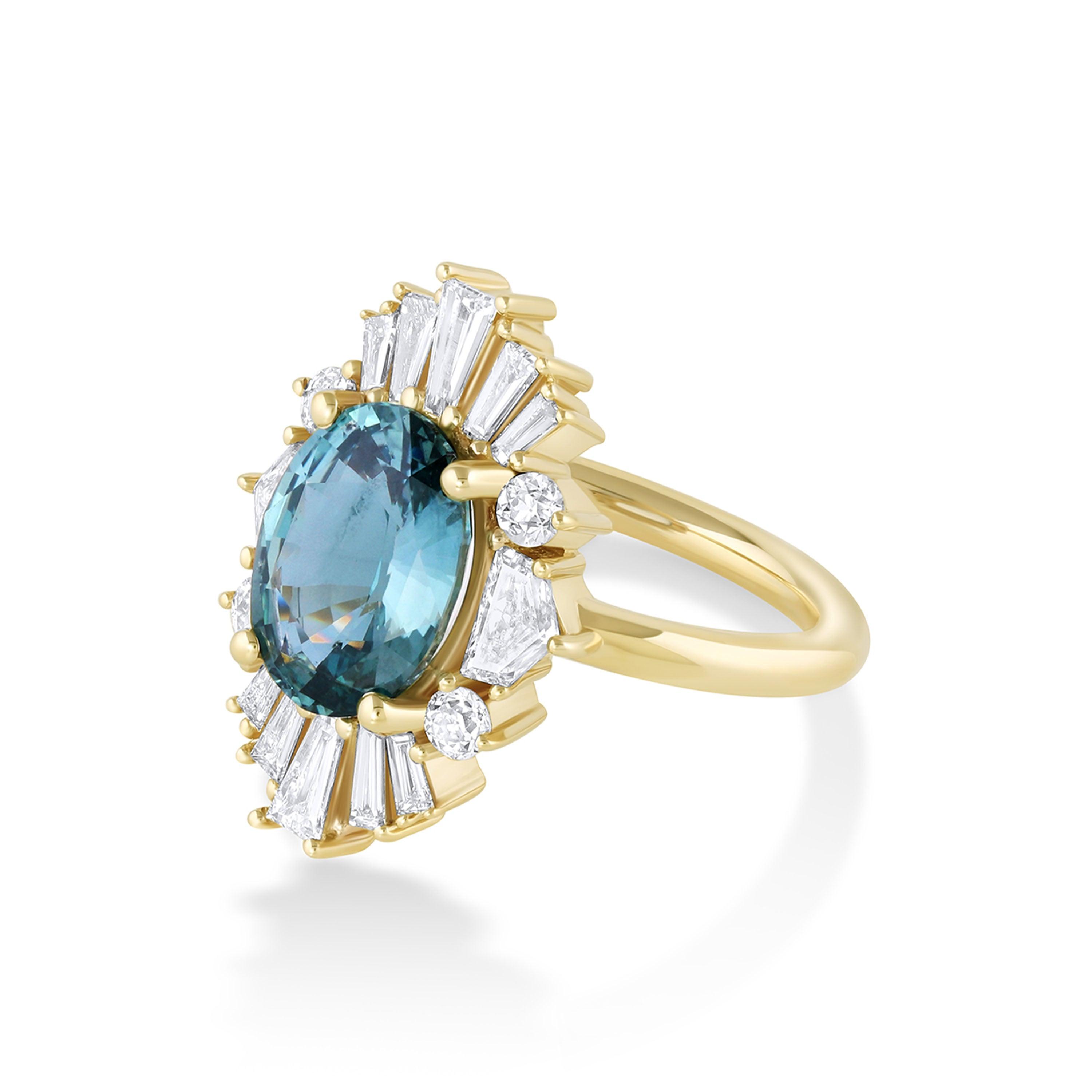 Marrow Fine Jewelry 4.01ct Teal Sapphire Ballerina Ring