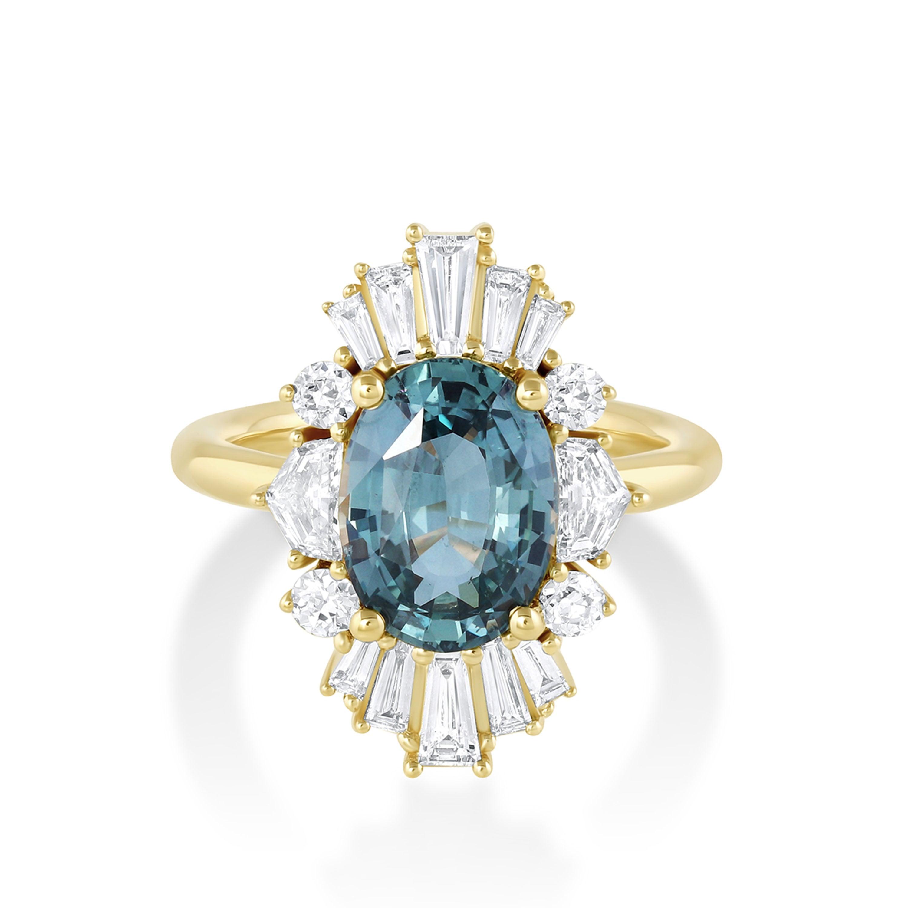 Marrow Fine Jewelry 4.01ct Teal Sapphire Ballerina Ring