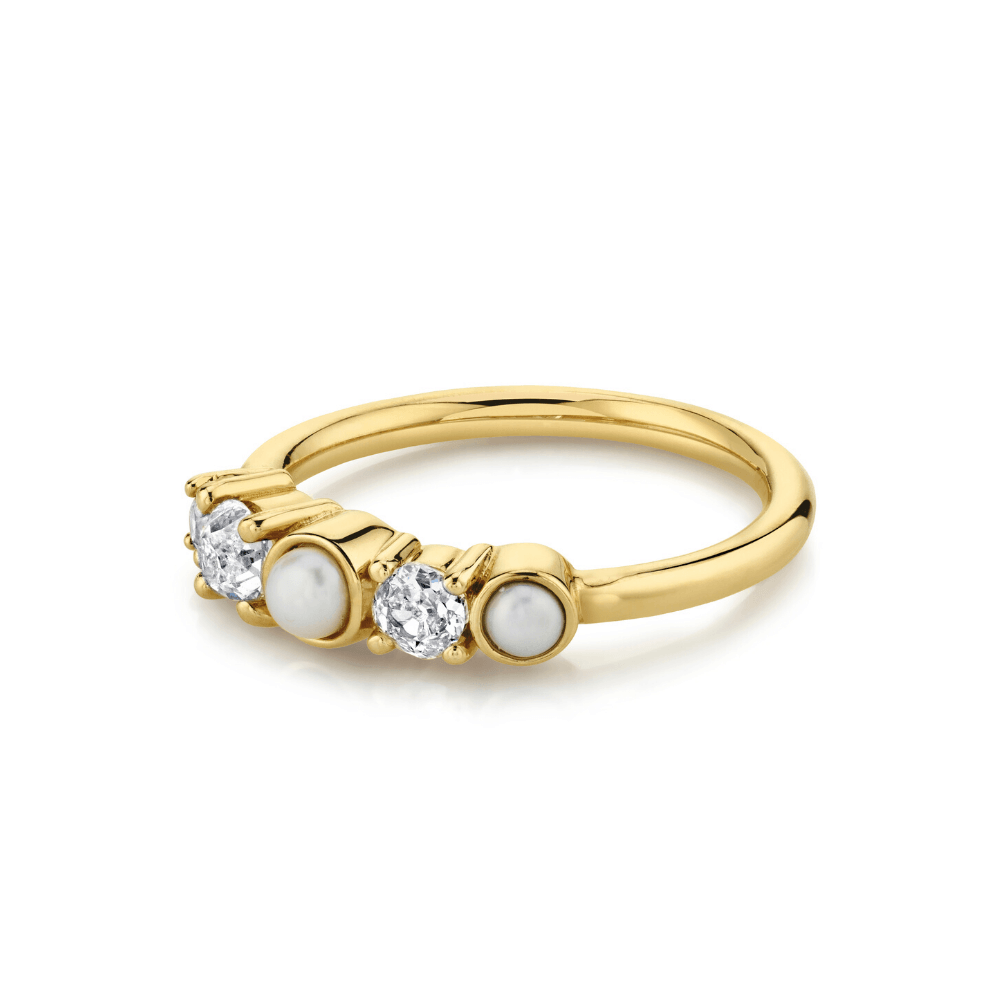 Marrow Fine Jewelry Pearl And White Diamond Cluster Ring