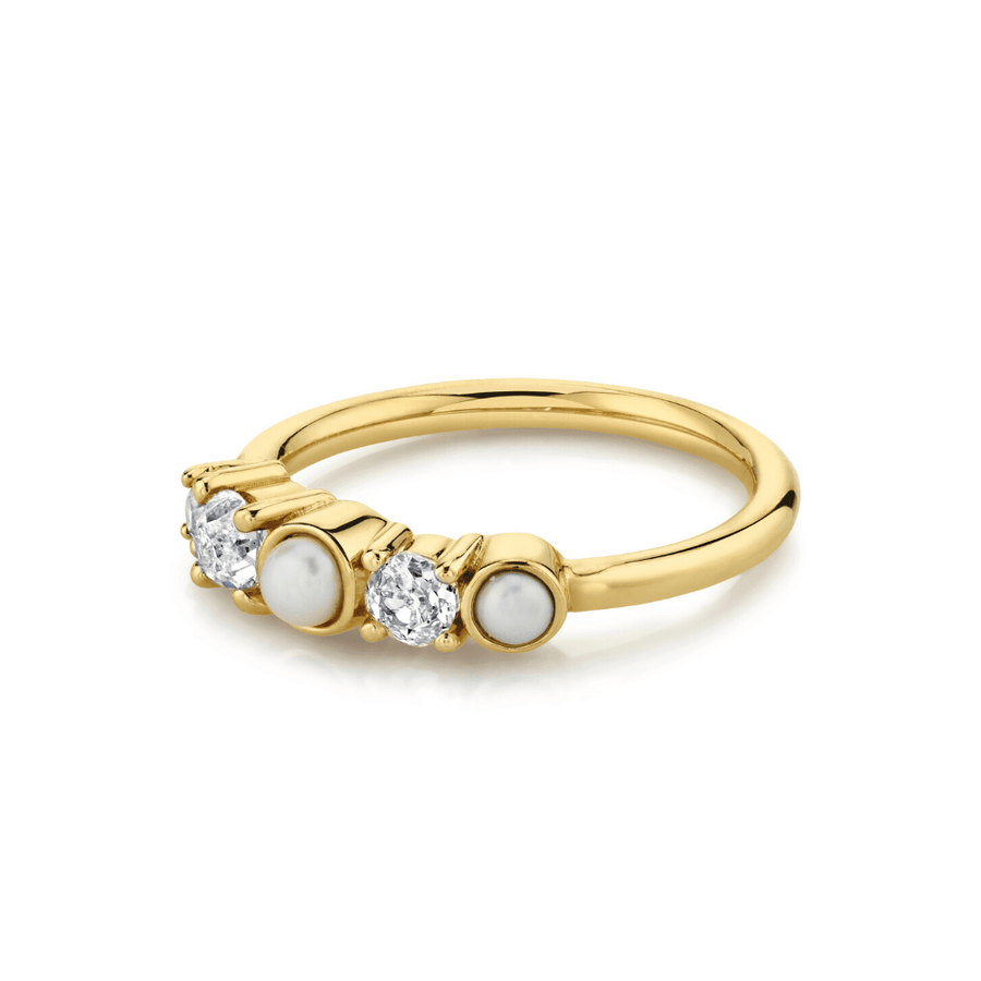 Marrow Fine Jewelry Pearl And White Diamond Cluster Ring [Yellow Gold]