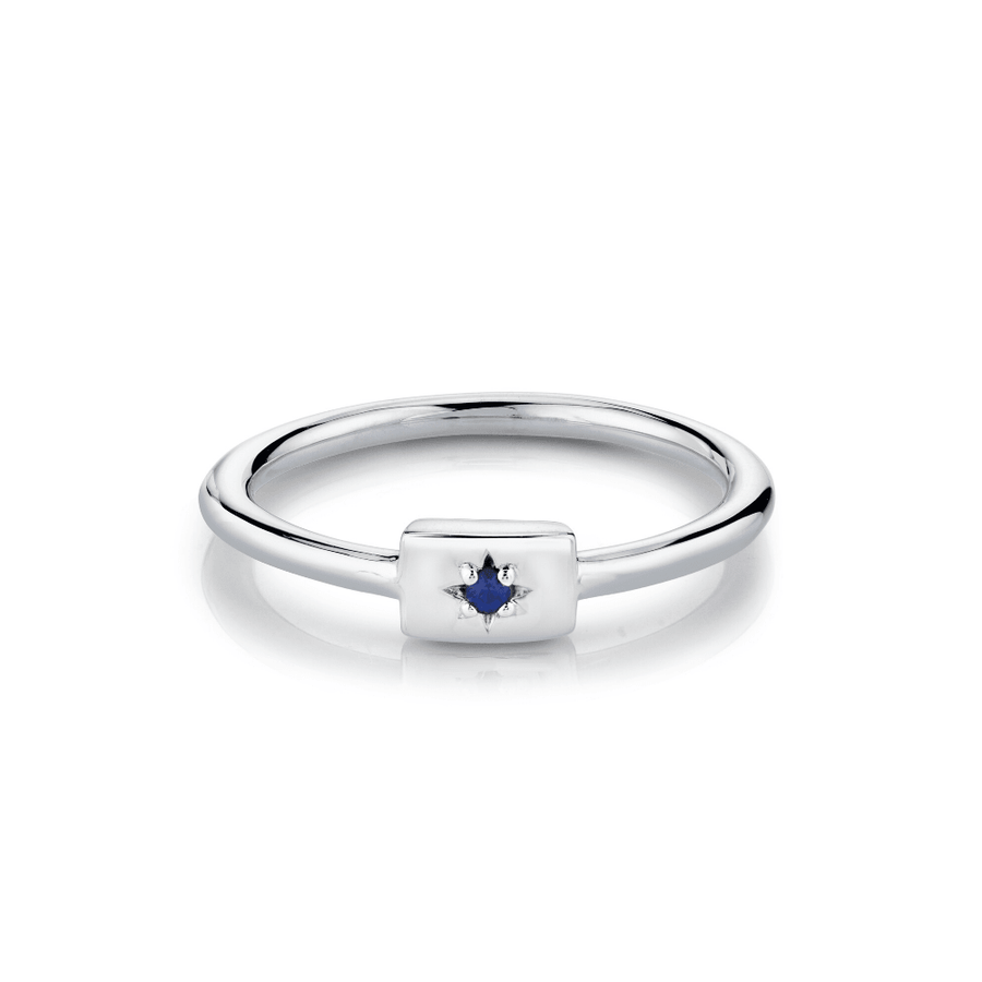 Marrow Fine Jewelry Blue Sapphire Star Plate Gold Stacking September Birthstone Ring [White Gold]