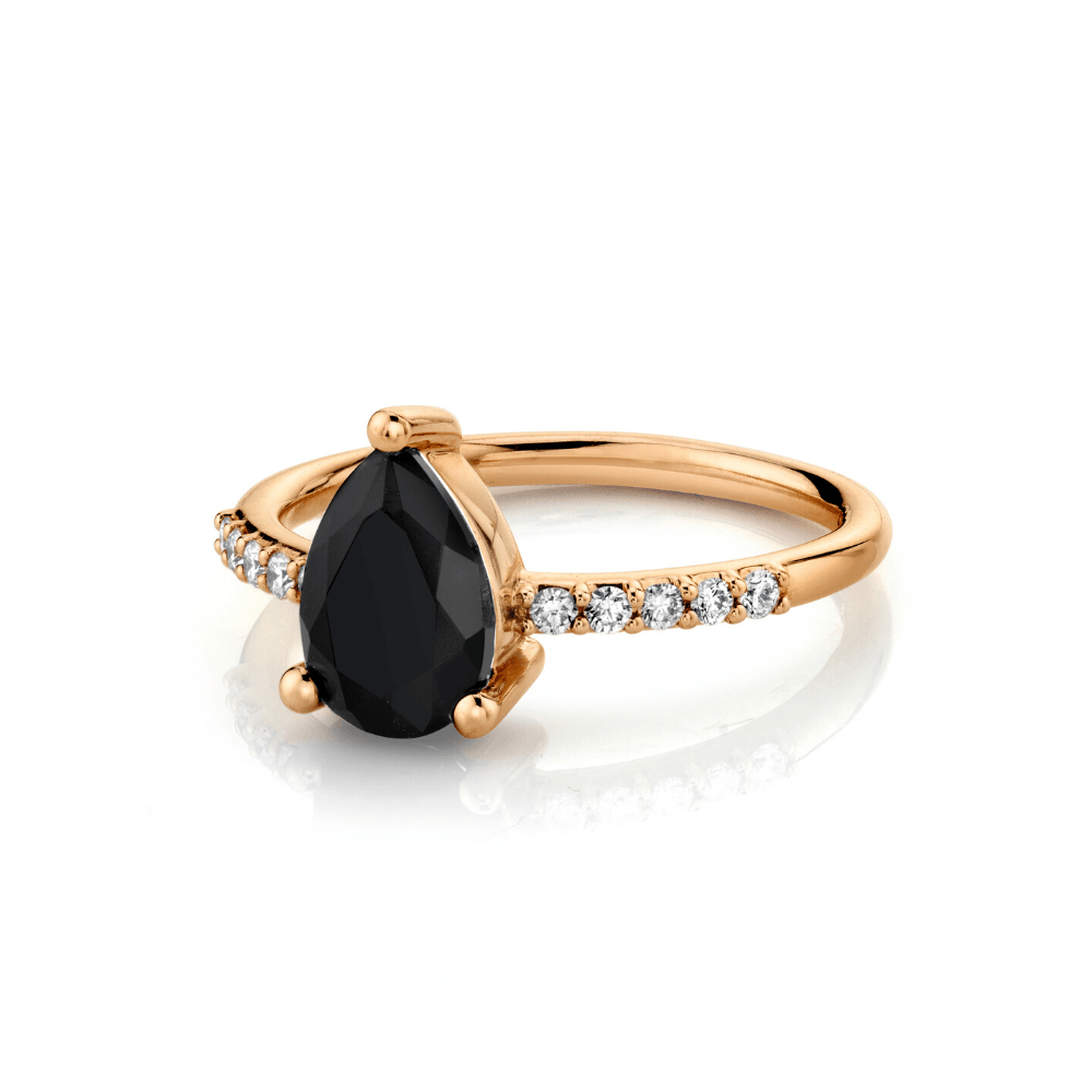 Marrow Fine Jewelry Mini Black Onyx Pear Ring With White Diamond Accents