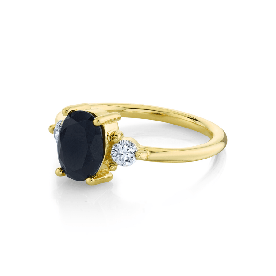 Marrow Fine Jewelry Black Onyx White Diamond Three Stone Ring [Yellow Gold]