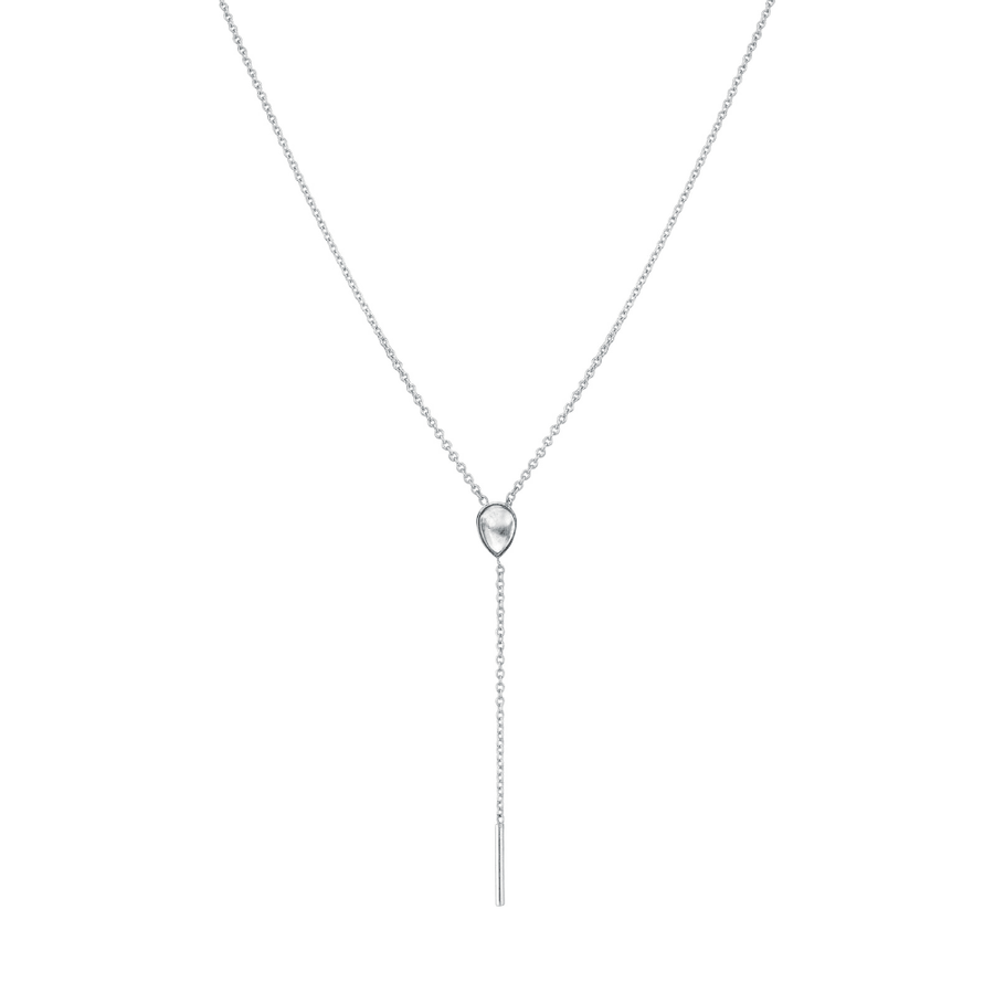 Marrow Fine Jewelry Moonstone Stillwater Lariat Solid Gold Chain Necklace [White Gold]