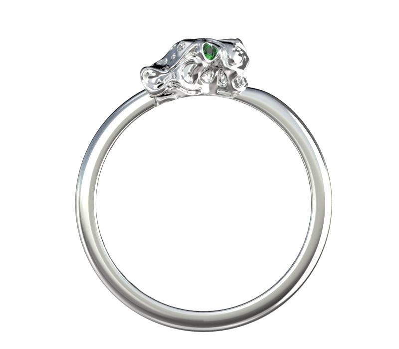 Marrow Fine Jewelry Cheetah Head Emerald Eyes Totem Ring