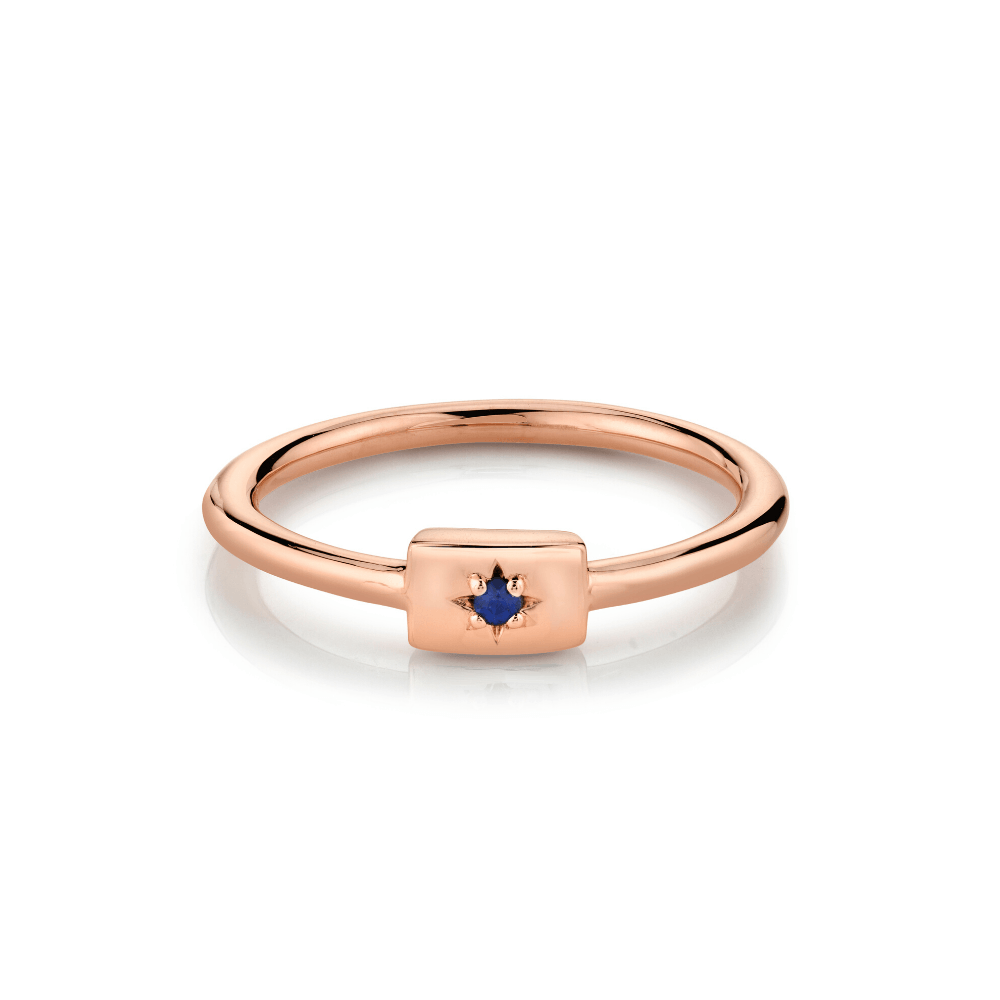 Marrow Fine Jewelry Blue Sapphire Star Plate Gold Stacking September Birthstone Ring