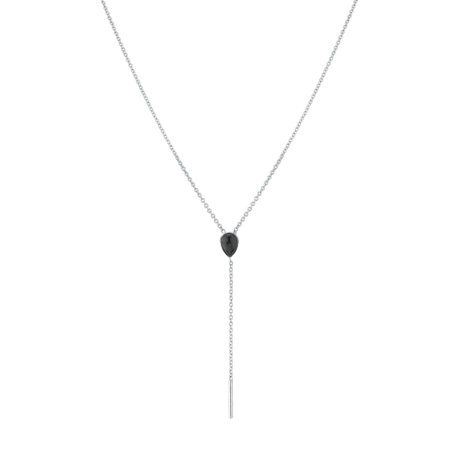 Marrow Fine Jewelry Black Onyx Pear Lairat Chain Necklace [White Gold]