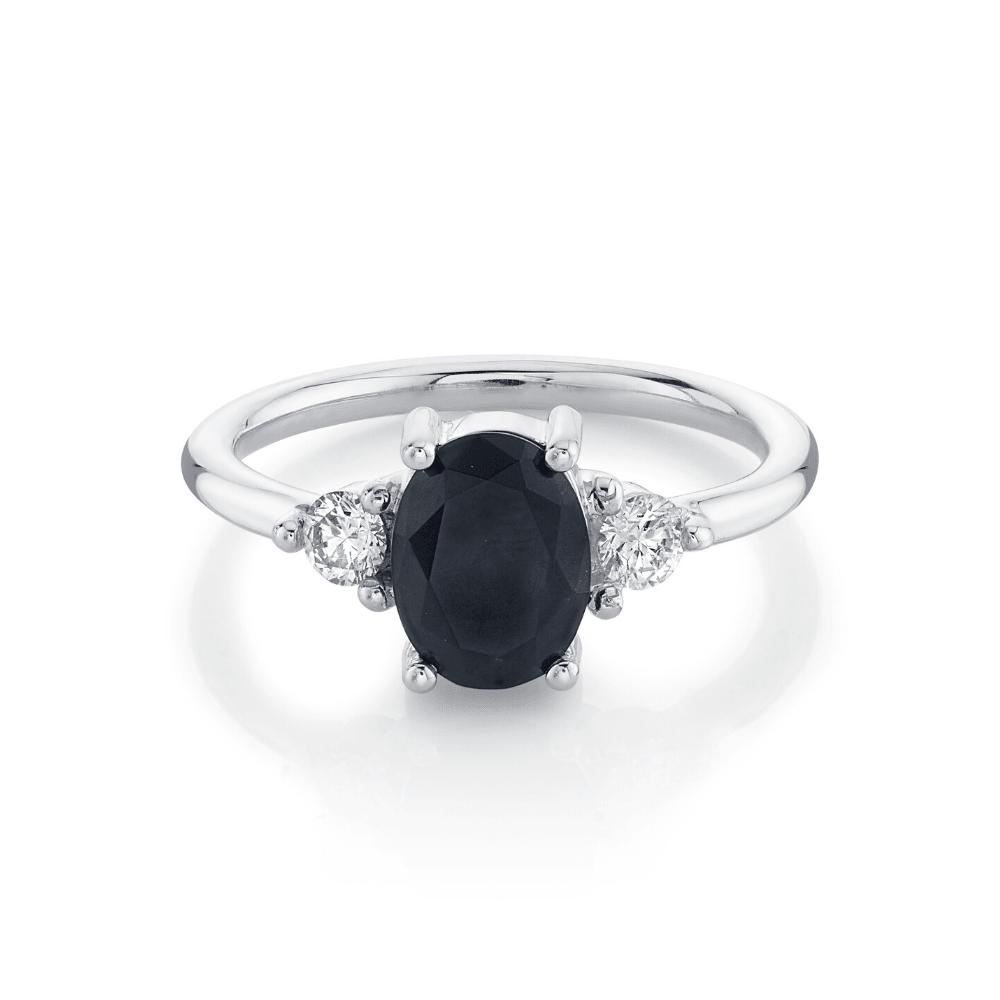 Marrow Fine Jewelry Black Onyx White Diamond Three Stone Ring