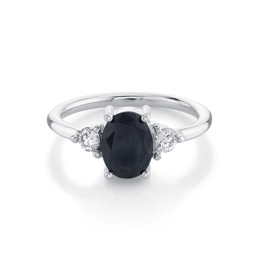 Marrow Fine Jewelry Black Onyx White Diamond Three Stone Ring [White Gold]