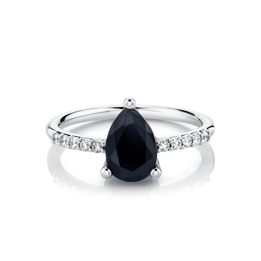 Marrow Fine Jewelry Mini Black Onyx Pear Ring With White Diamond Accents