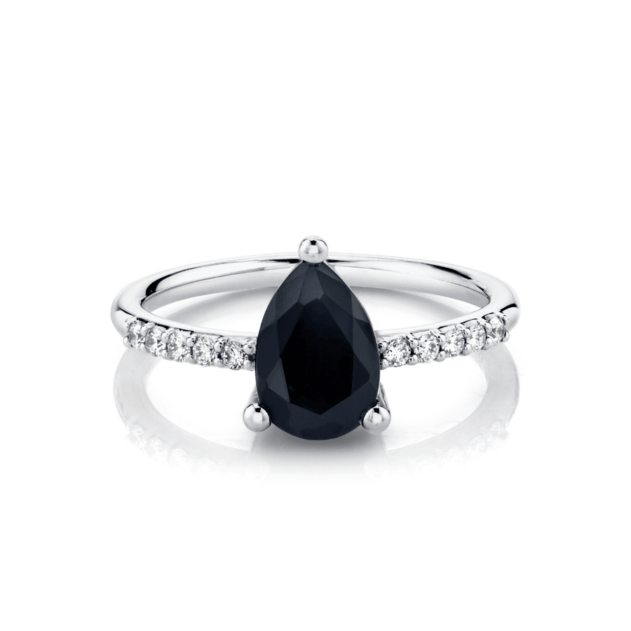 Marrow Fine Jewelry Mini Black Onyx Pear Ring With White Diamond Accents [White Gold]