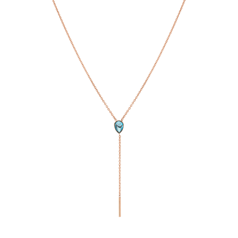 Marrow Fine Jewelry London Blue Topaz Oval Lariat Chain Necklace