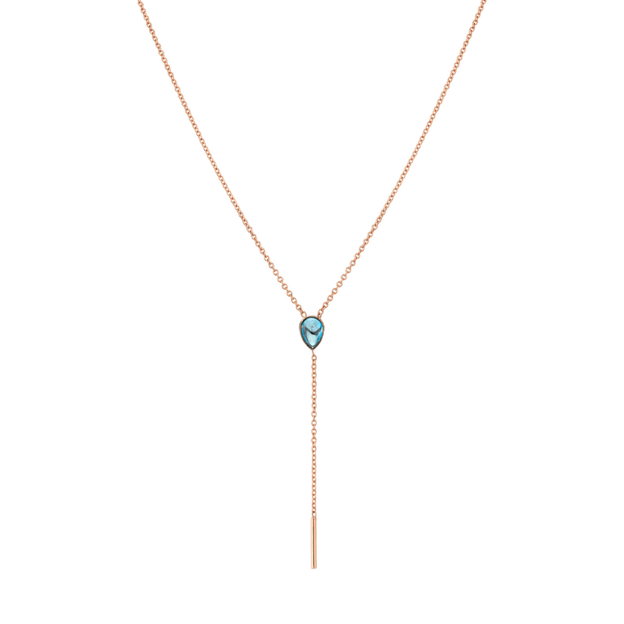 Marrow Fine Jewelry London Blue Topaz Oval Lariat Chain Necklace [Rose Gold]