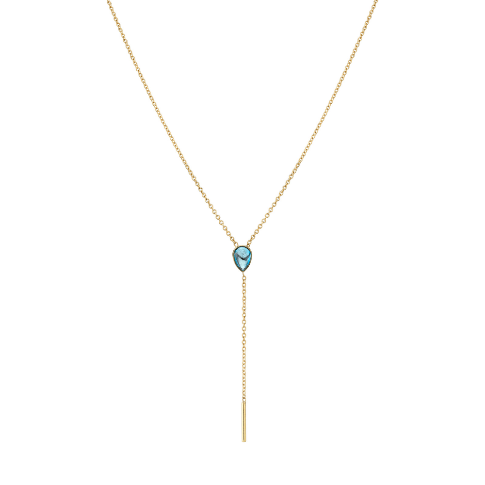 Marrow Fine Jewelry London Blue Topaz Oval Lariat Chain Necklace