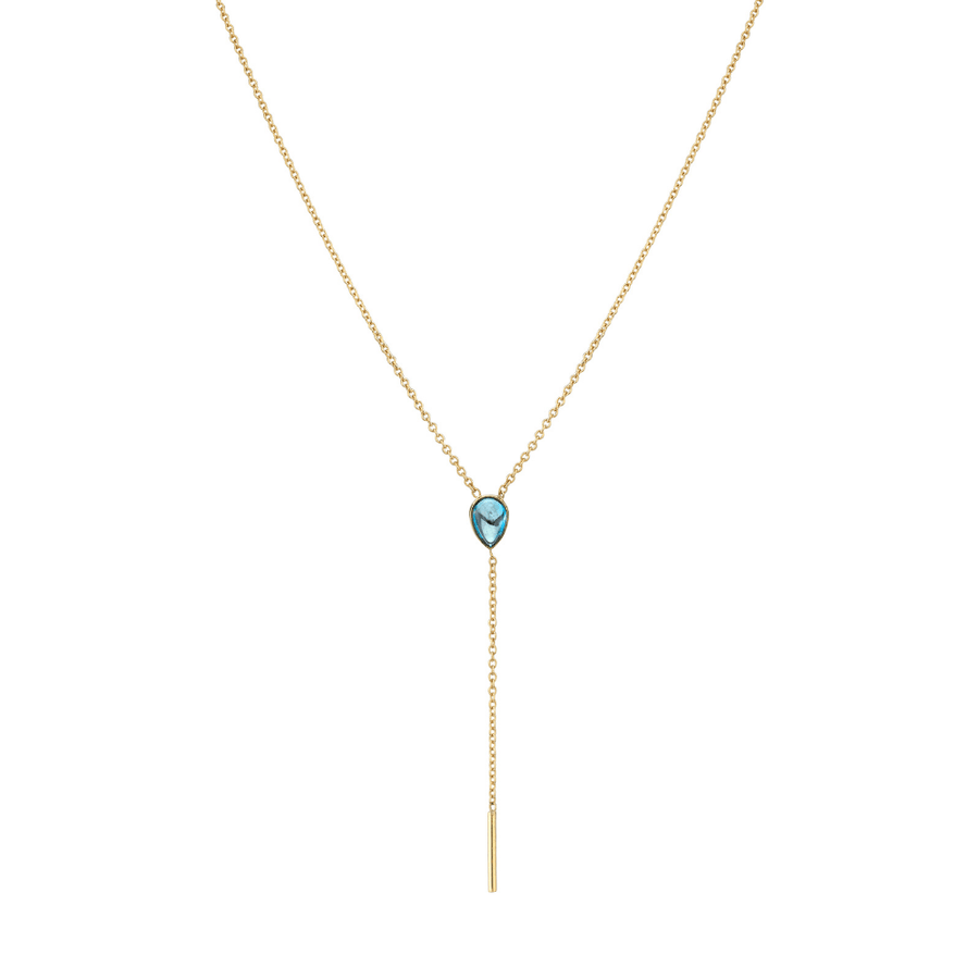 Marrow Fine Jewelry London Blue Topaz Oval Lariat Chain Necklace [Yellow Gold]