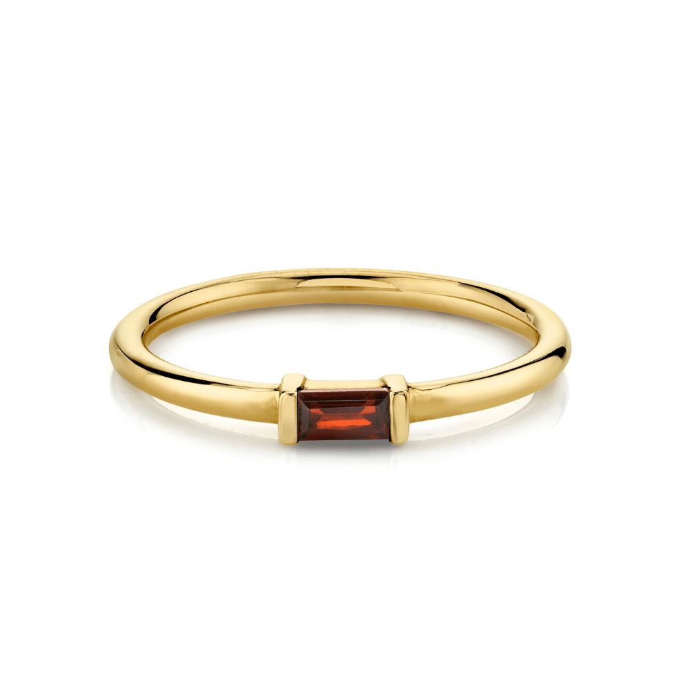 Marrow Fine Jewelry Red Garnet January Birthstone Baguette Stacking Ring