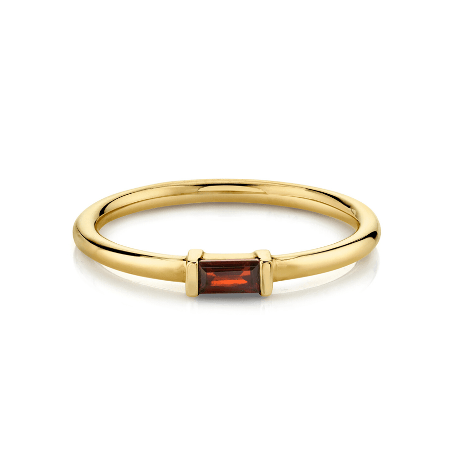Marrow Fine Jewelry Red Garnet January Birthstone Baguette Stacking Ring [Yellow Gold]