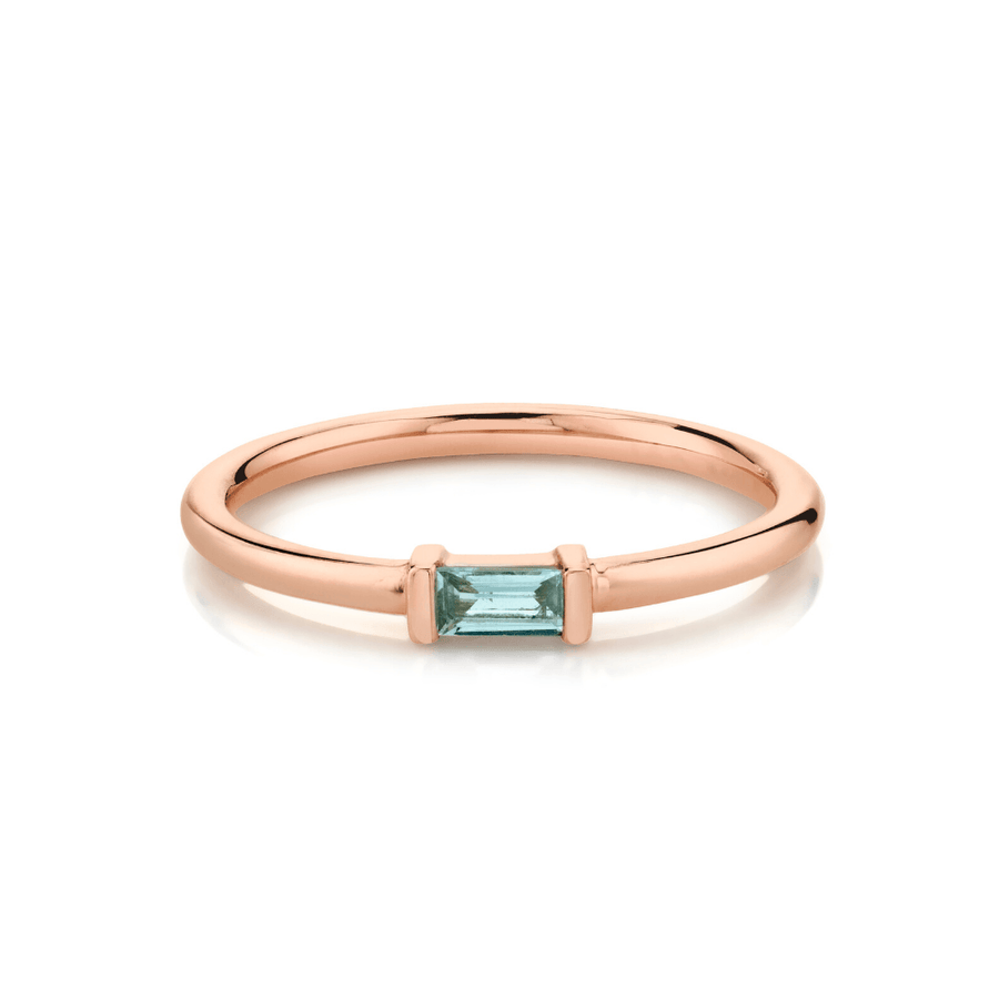 Marrow Fine Jewelry Straight Baguette Blue Aquamarine Stacking Ring [Rose Gold]
