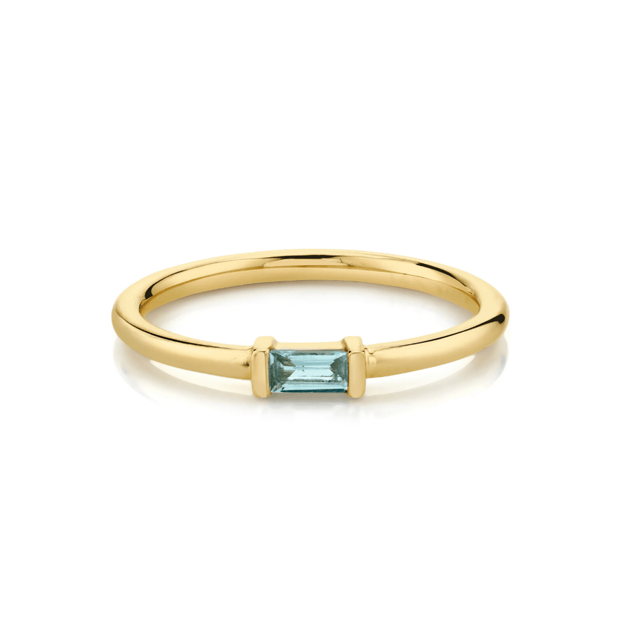 Marrow Fine Jewelry Straight Baguette Blue Aquamarine Stacking Ring [Yellow Gold]