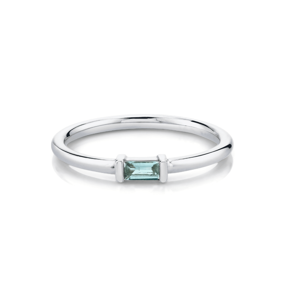 Marrow Fine Jewelry Straight Baguette Blue Aquamarine Stacking Ring [White Gold]