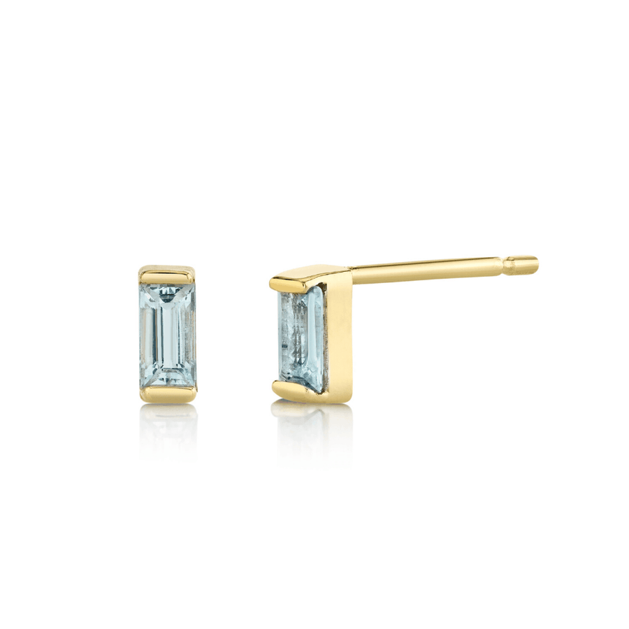 Marrow Fine Jewelry Blue Aquamarine March Birthstone Baguette Earrings [Yellow Gold]
