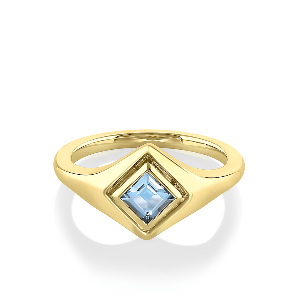 Marrow Fine Jewelry Something Blue Aquamarine Carré Gold Signet Ring