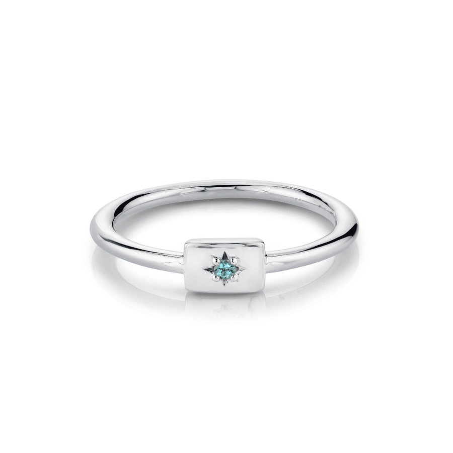 Marrow Fine Jewelry Blue Aquamarine Plate Stacking Ring February Birthstone [White Gold]