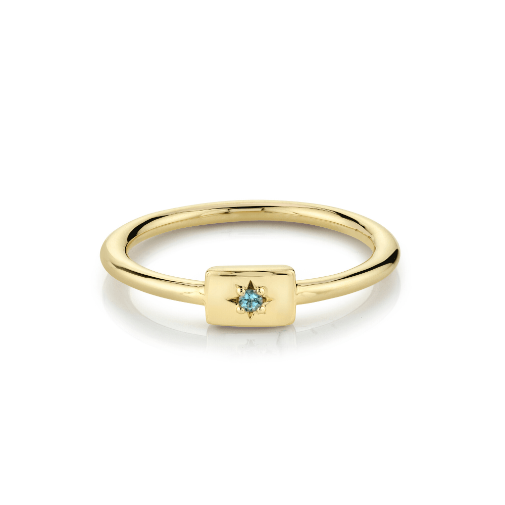 Marrow Fine Jewelry Blue Aquamarine Plate Stacking Ring February Birthstone