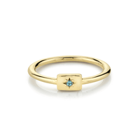 Marrow Fine Jewelry Blue Aquamarine Plate Stacking Ring February Birthstone [Yellow Gold]
