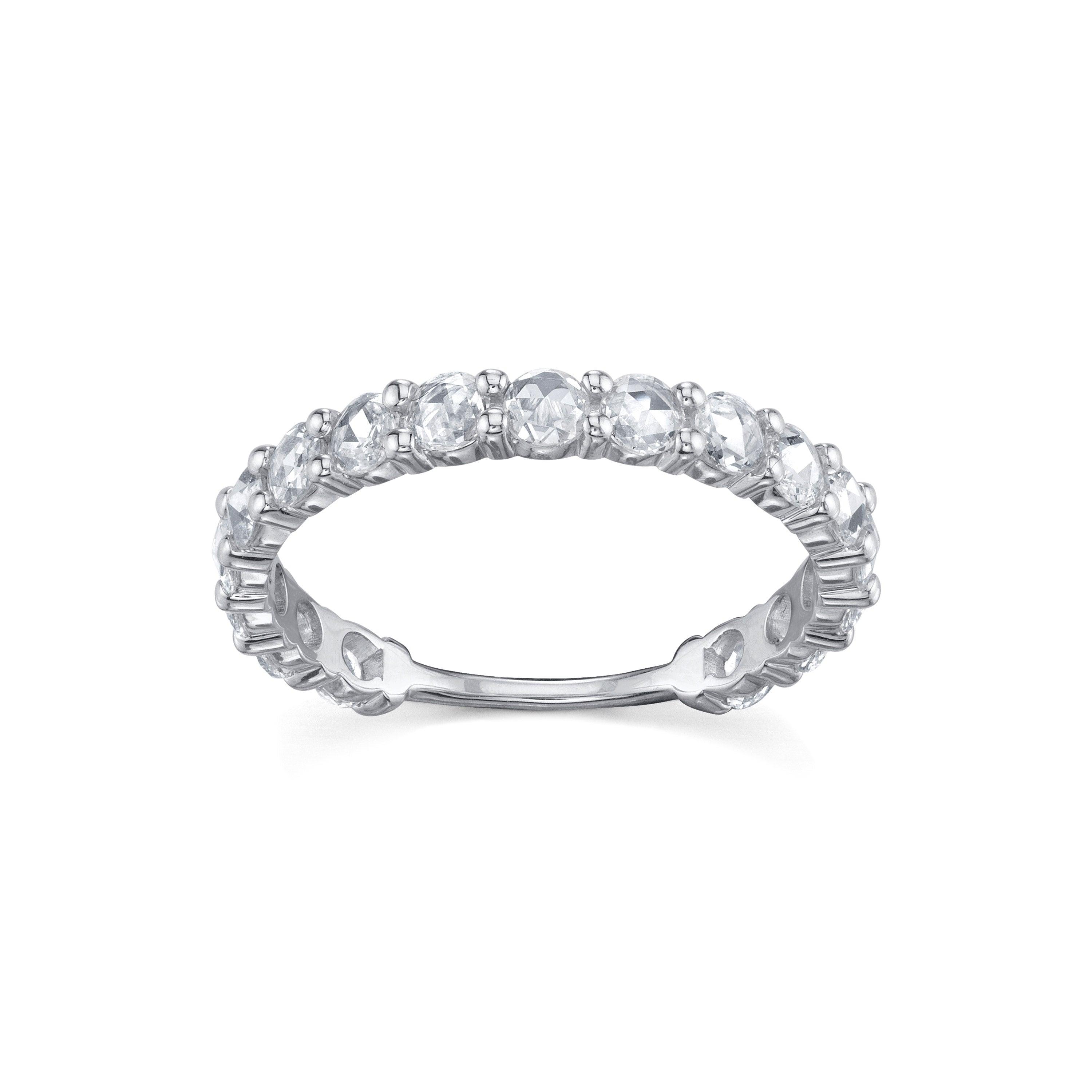 Marrow Fine Jewelry White Diamond Rose Cut Three Quarter Eternity Wedding Stacking Band