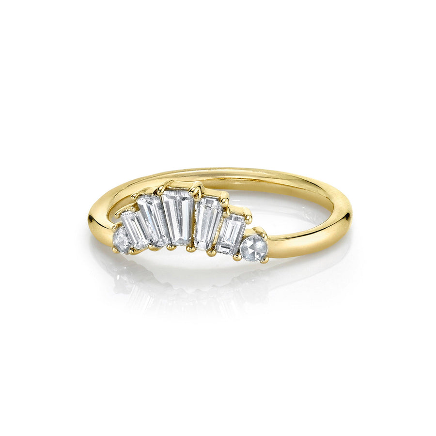 Marrow Fine Jewelry White Diamond Art Deco Baguette And Round Cut Stacking Wedding Band [Yellow Gold]