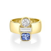 Marrow Fine Jewelry Blue Sapphire White Diamond Art Deco Relic Ring [Yellow Gold]