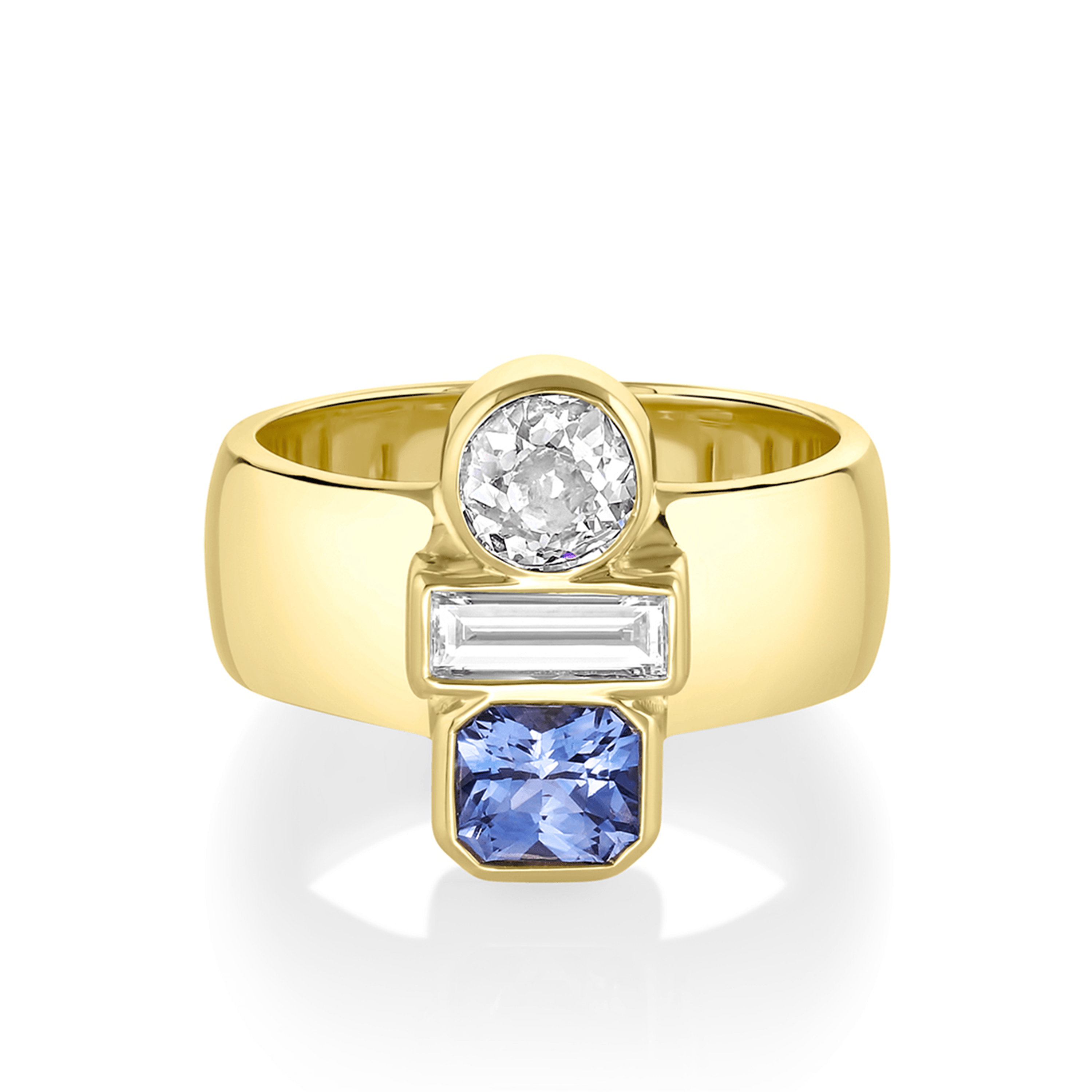 Marrow Fine Jewelry Blue Sapphire White Diamond Art Deco Relic Ring