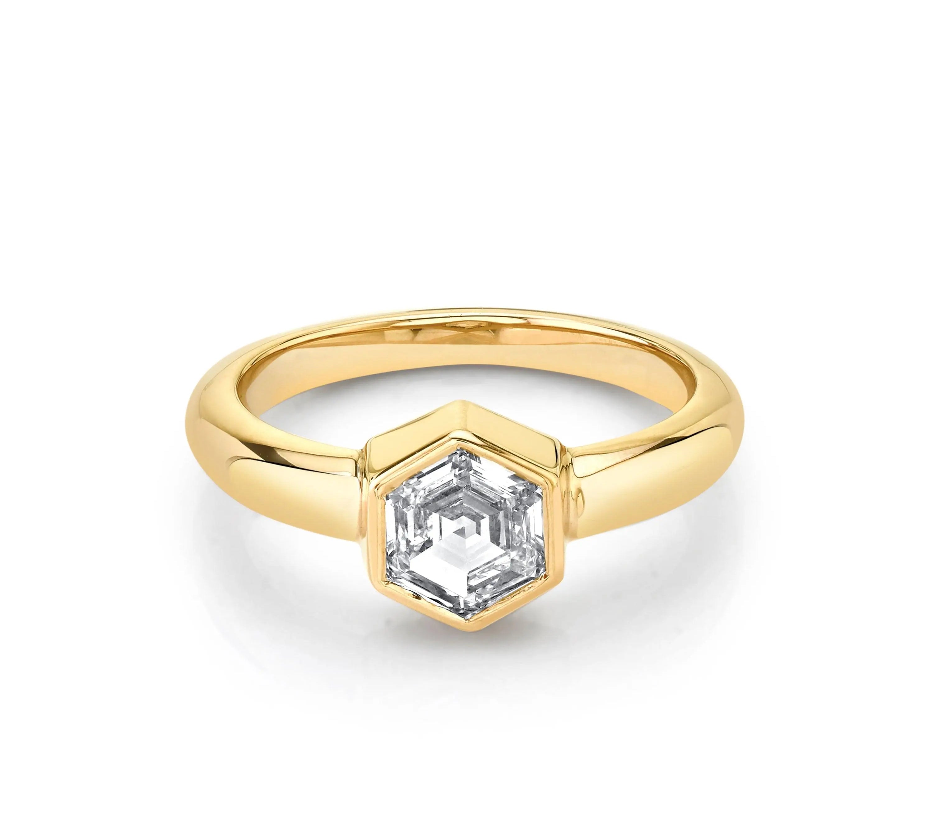 Marrow Fine Jewelry Bezel Set White Diamond Hex Ring [Yellow Gold]