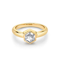 Marrow Fine Jewelry Bezel Set White Diamond Hex Ring [Yellow Gold]