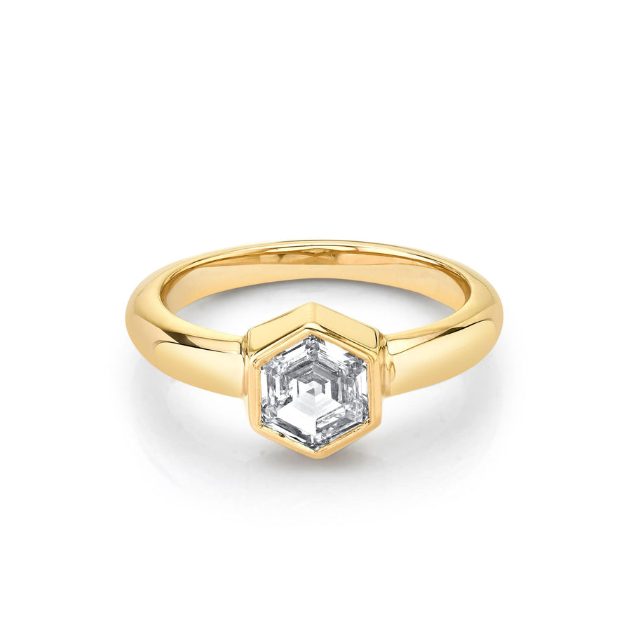 Marrow Fine Jewelry Bezel Set White Diamond Hex Ring [Yellow Gold]