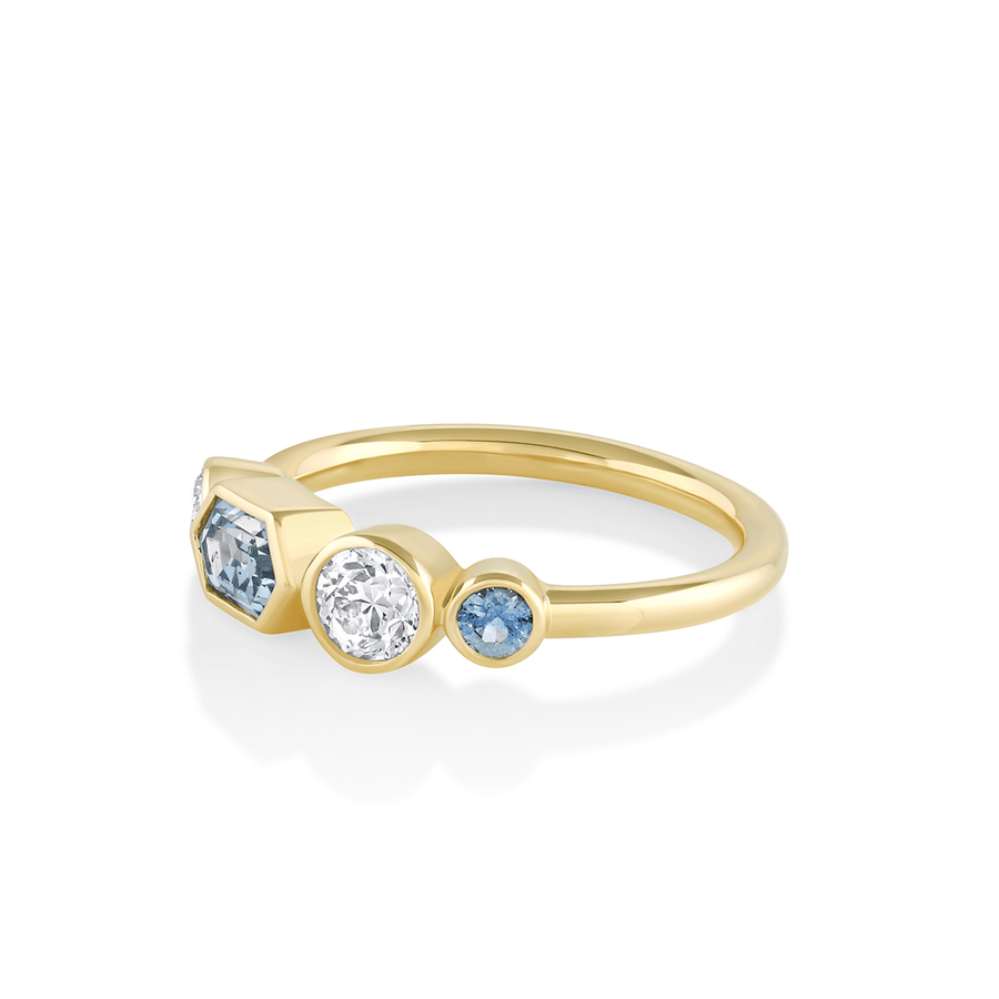 Marrow Fine Jewelry Bezeled Montana Sapphire Hexagon Linear Ring [Yellow Gold]