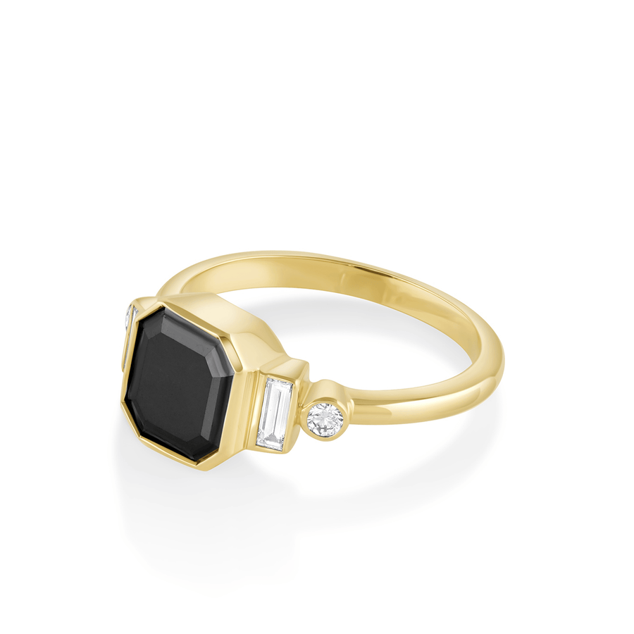 Black-Diamond-asscher-Engagement-Ring [YELLOW GOLD]