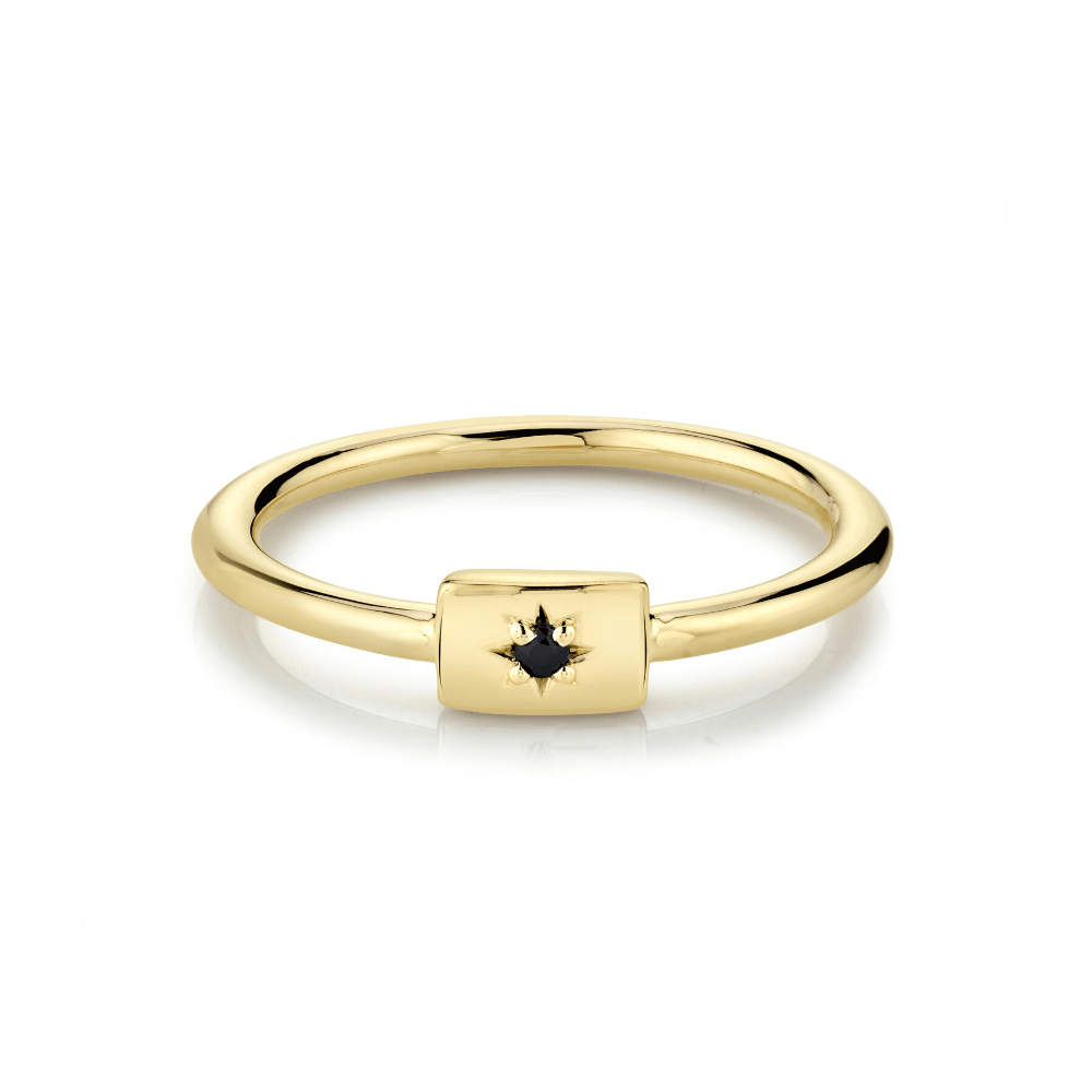 Marrow Fine Jewelry Black Spinel Birthstone Dainty Plate Stacking Ring
