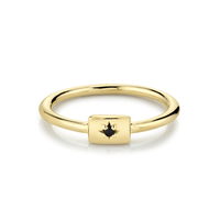 Marrow Fine Jewelry Black Spinel Birthstone Dainty Plate Stacking Ring [Yellow Gold]