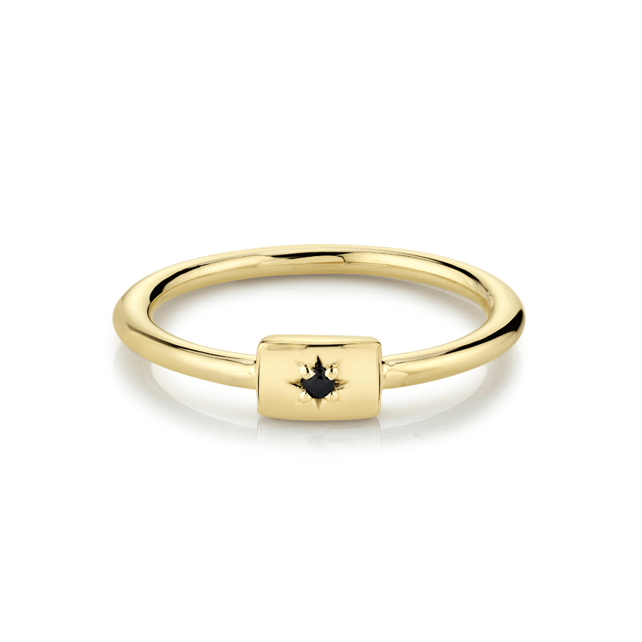 Marrow Fine Jewelry Black Spinel Birthstone Dainty Plate Stacking Ring [Yellow Gold]