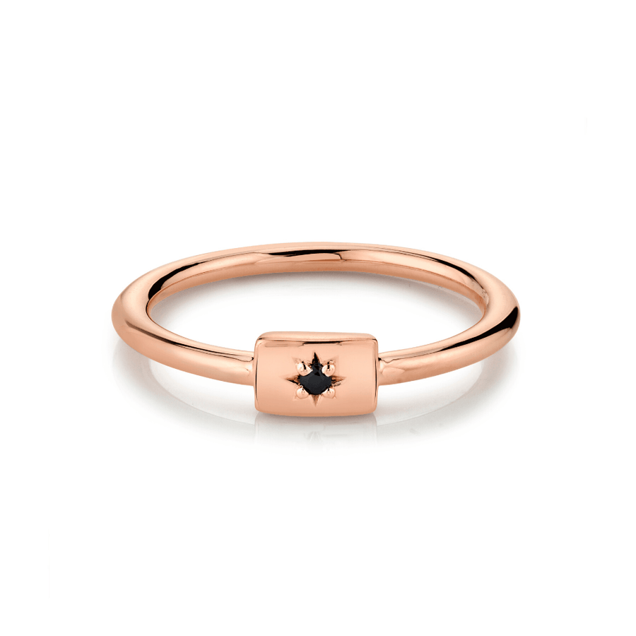 Marrow Fine Jewelry Black Spinel Birthstone Dainty Plate Stacking Ring [Rose Gold]