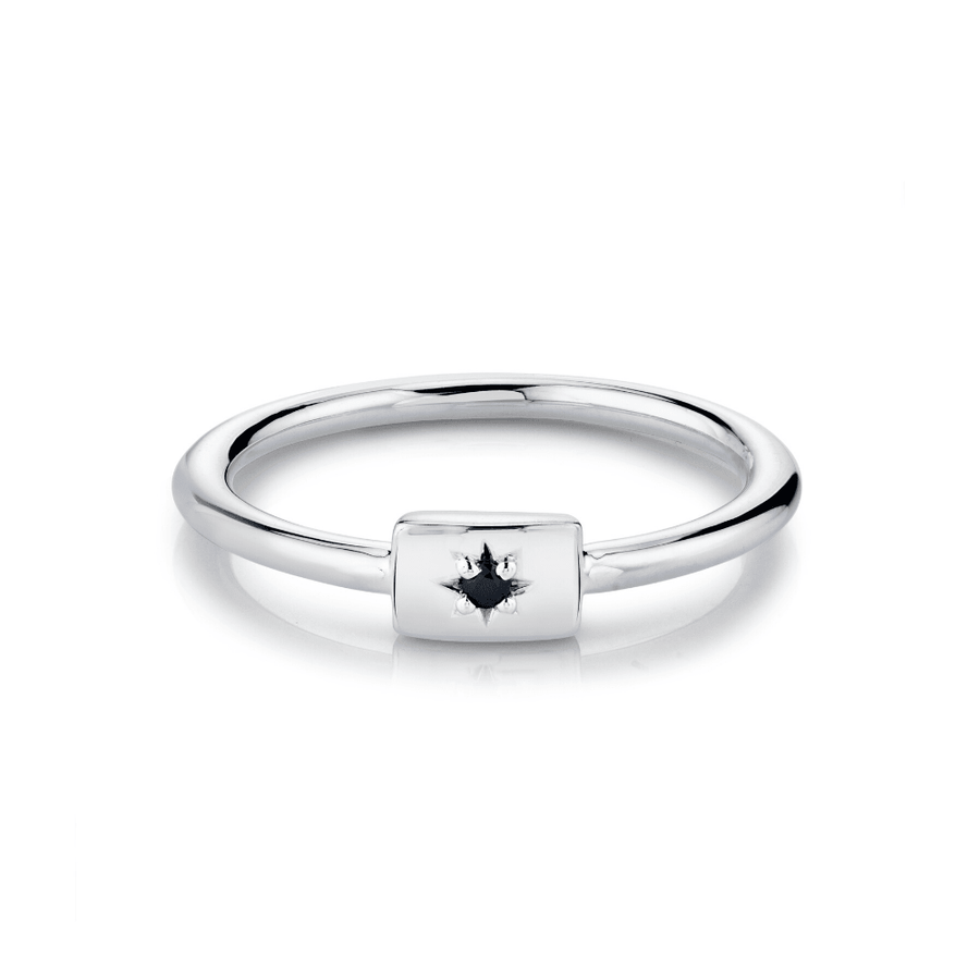 Marrow Fine Jewelry Black Spinel Birthstone Dainty Plate Stacking Ring [White Gold]