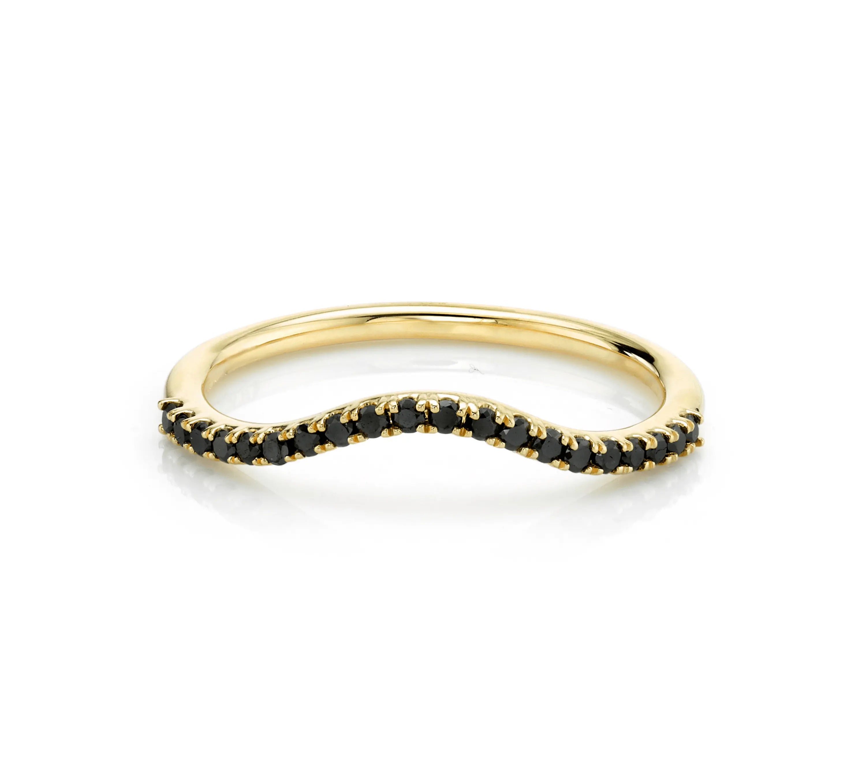 Marrow Fine Jewelry Black Diamond Pavé Wave Stacking Band Ring [Yellow Gold]