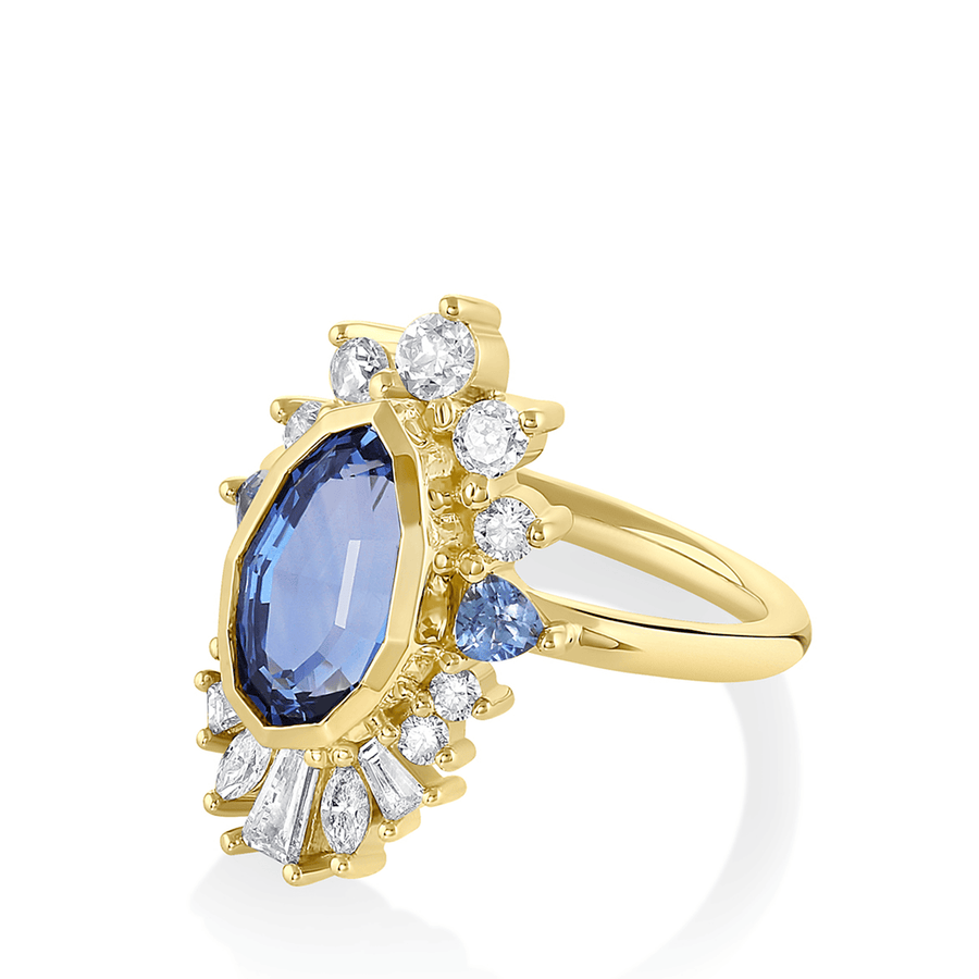 Marrow Fine Jewelry Geo Blue Sapphire With White Diamonds Ballerina Ring [Yellow Gold]