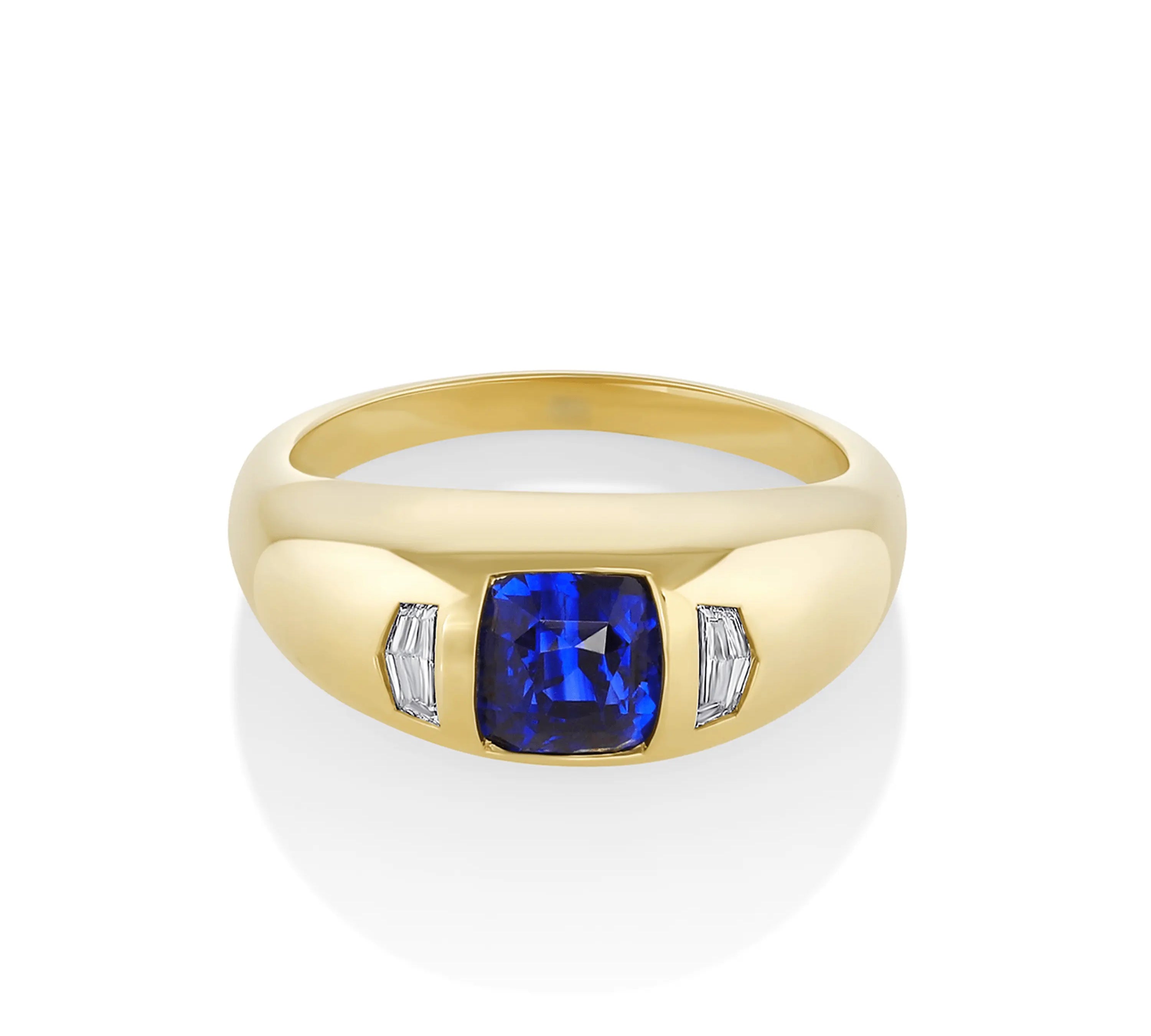 Marrow Fine Jewelry Blue Sapphire White Cadillac Diamond Bombe Ring [Yellow Gold]