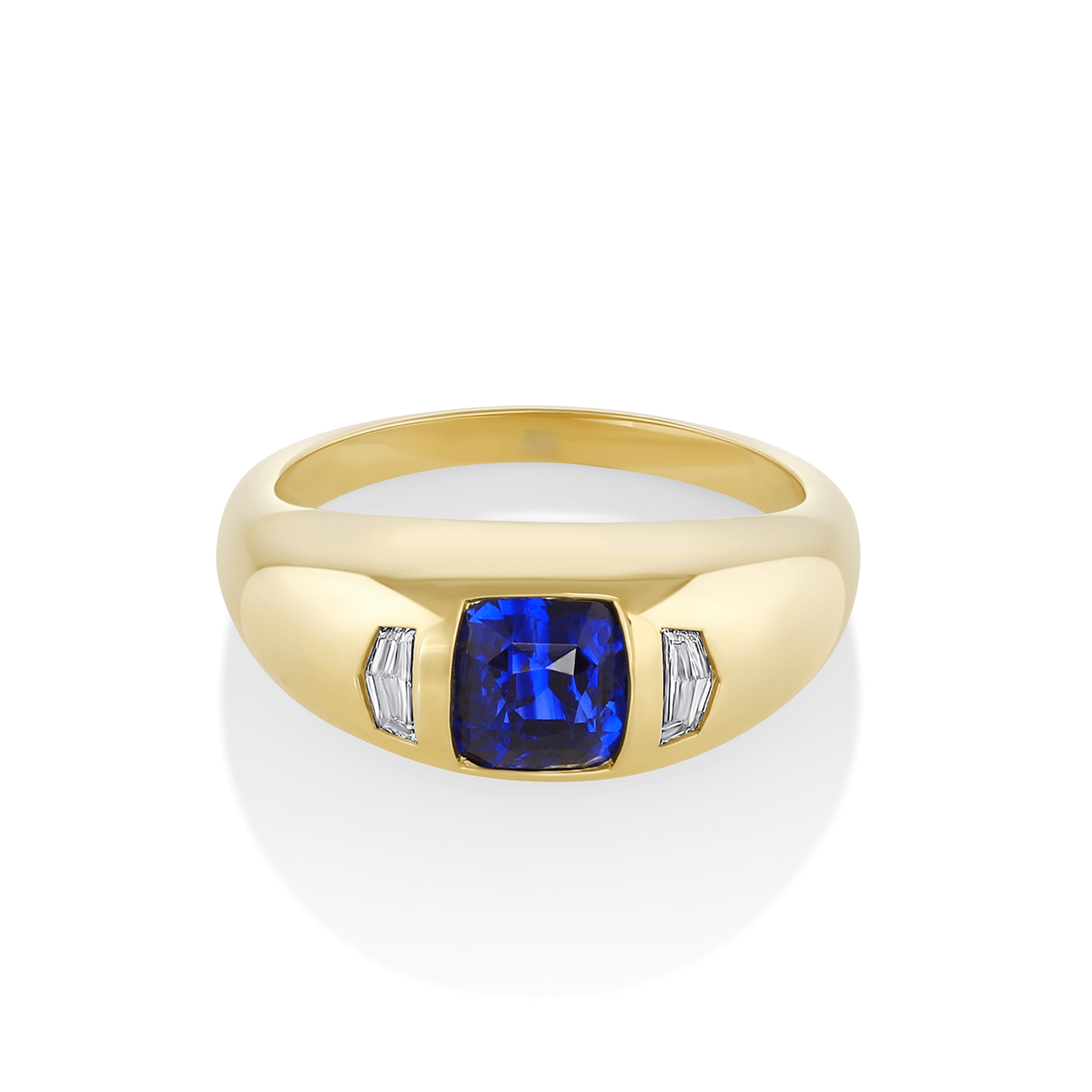 Marrow Fine Jewelry Blue Sapphire White Cadillac Diamond Bombe Ring