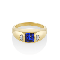 Marrow Fine Jewelry Blue Sapphire White Cadillac Diamond Bombe Ring [Yellow Gold]