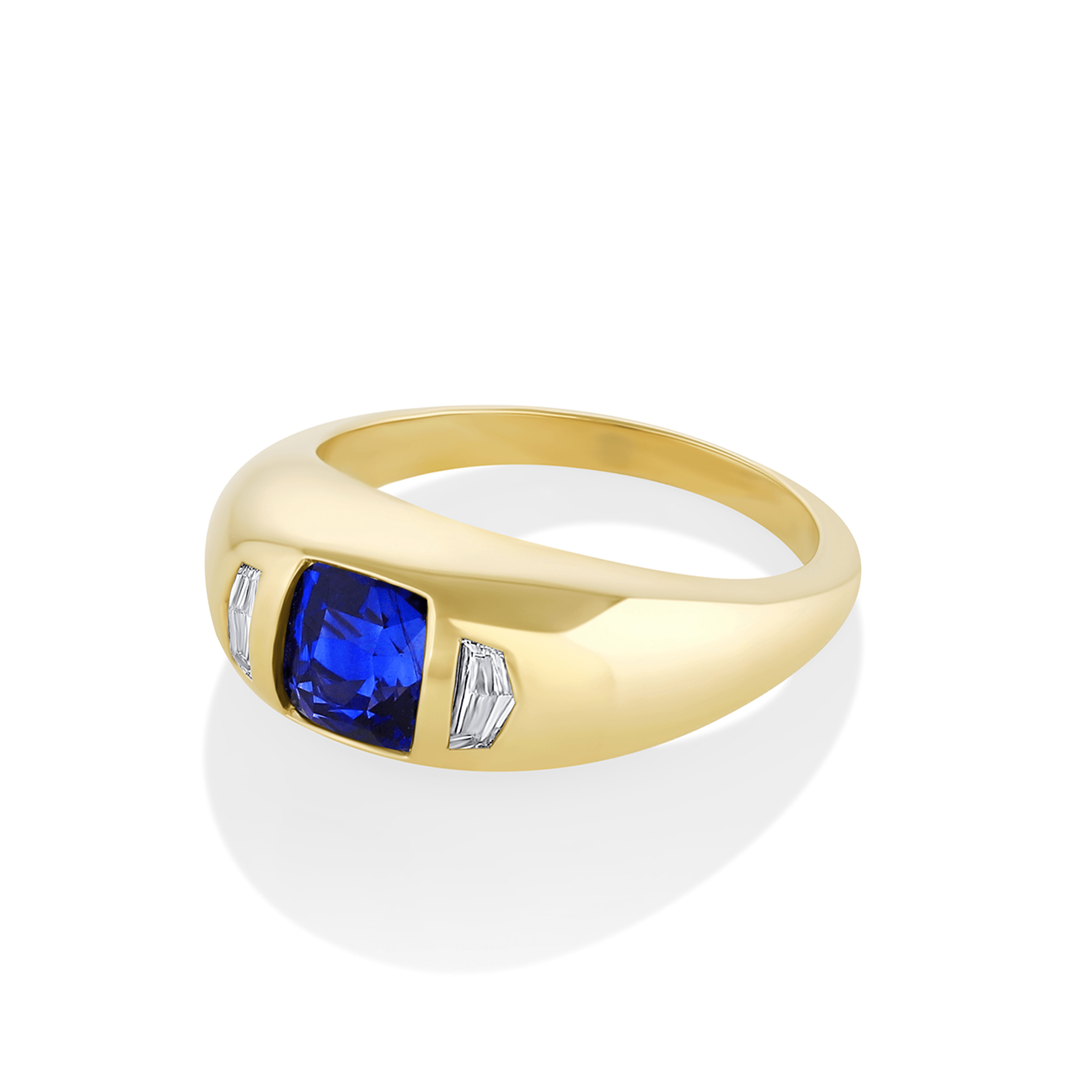 Marrow Fine Jewelry Blue Sapphire White Cadillac Diamond Bombe Ring
