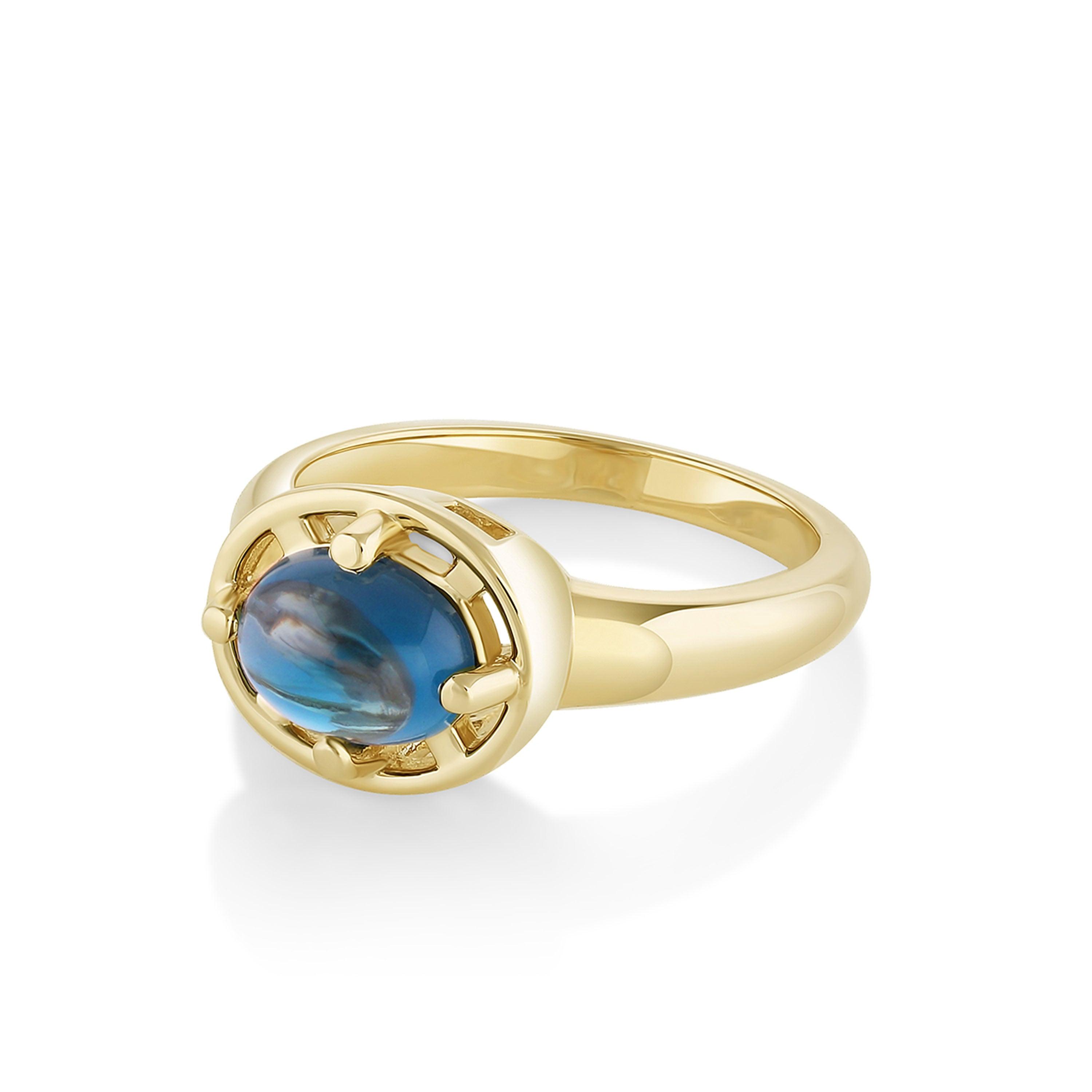 Marrow Fine Jewelry Blue Topaz Cabochon Georgia Setting Ring